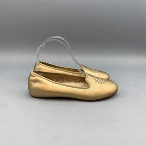 UGG Carey Flats Leather Sheepskin Girl Size 3Y Gold